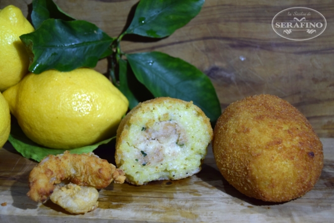 Arancina zucca, gamberi e pistacchio 